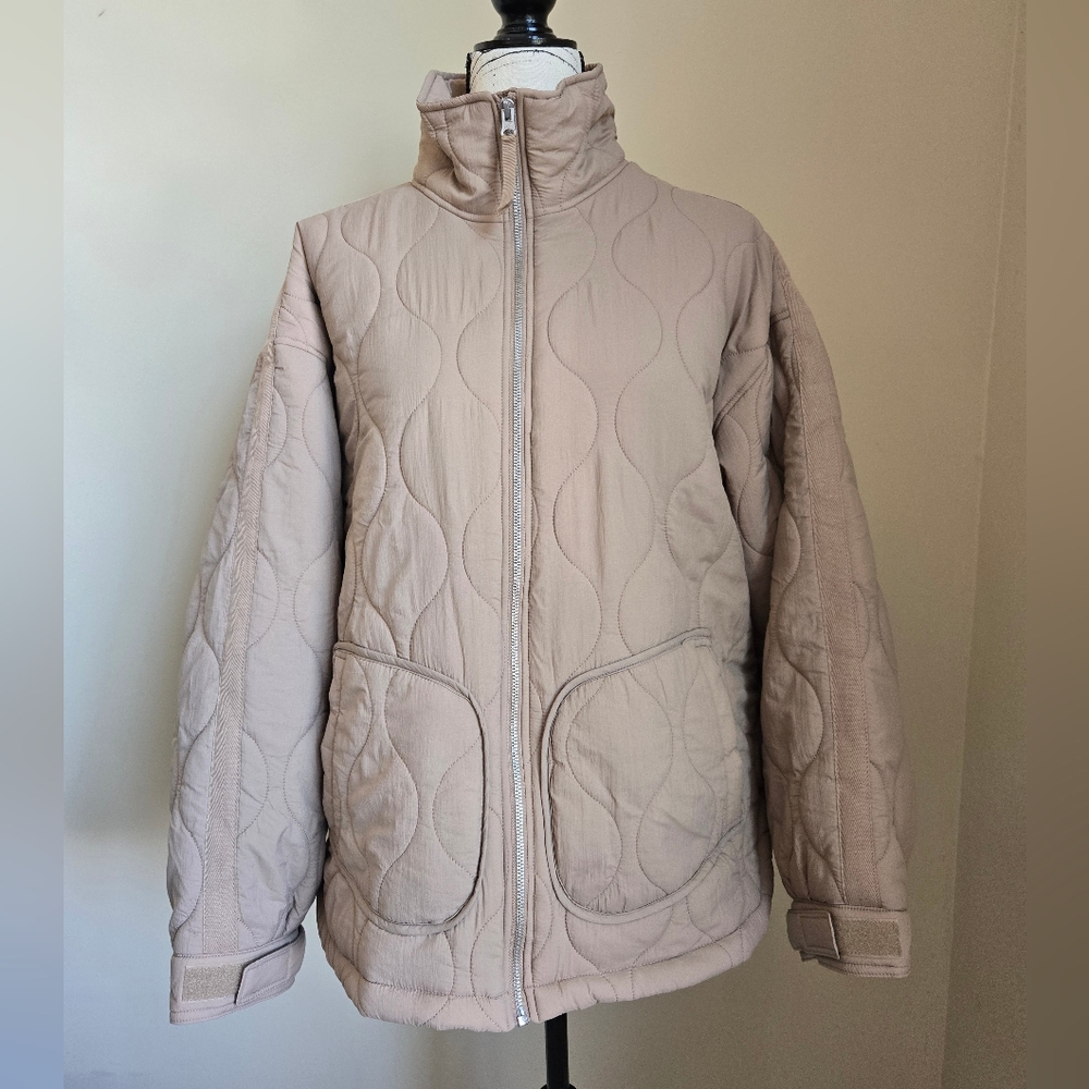 American Eagle Quilted Puffer Jacket Womens XL Beige Full Zip Lightweight